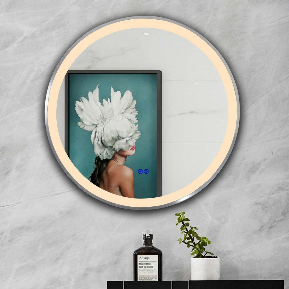 Luminosity Embedded Round Touchscreen Led Mirror 3 Color Temperatures 3000K-6000K 24’’ Wide CHL-CH9M076EB24-RND