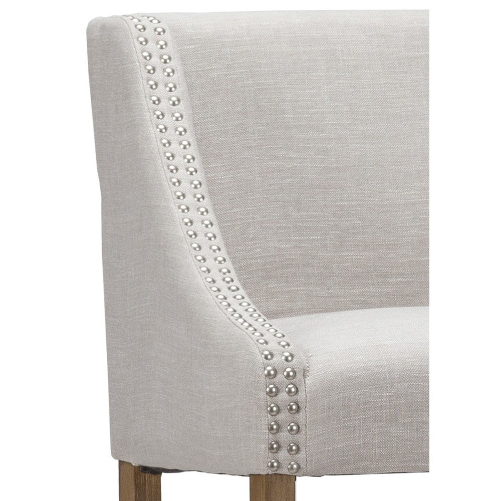 Wood and Fabric Barstool with Swooping Arms and Nail Head Trim Set of 2 Beige and Brown By Casagear Home CLH-PL10123