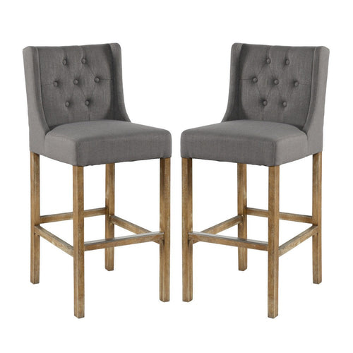Barstool Set of 2 | Tufted Wing Back | Gray Brown Upholstery