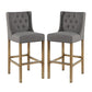 Wooden Barstool with Padded Seat, Button Tufted, Wing Back, Set of 2, Gray and Brown By Casagear Home