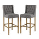Barstool Set of 2 | Tufted Wing Back | Gray Brown Upholstery