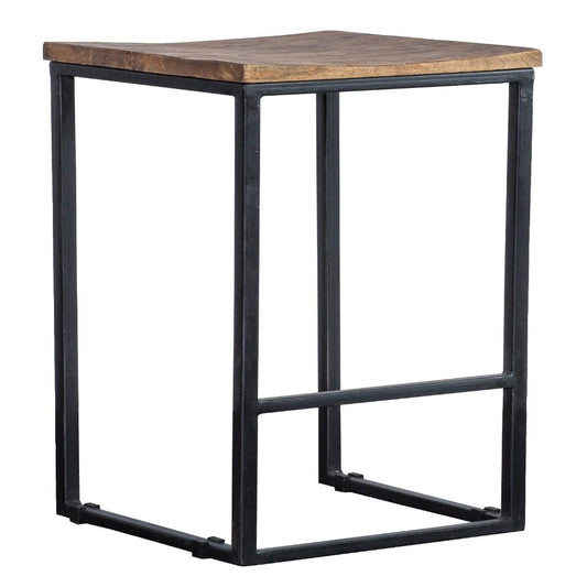Counter Stool | Iron Base | Saddle Wood Seat | Brown Black
