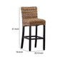 Woven Rattan Barstool with Wooden Legs | Low Profile Backrest | Brown & Black