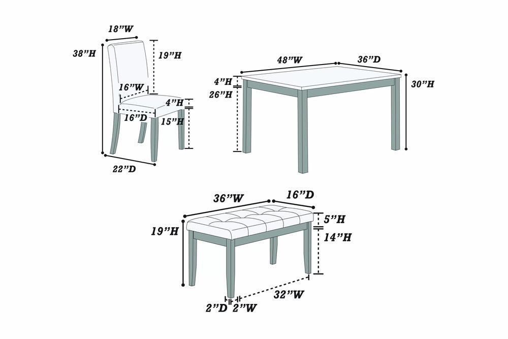 Wesley 5pc Dining Table Set | White Faux-Leather | Faux Marble | Cherry Brown