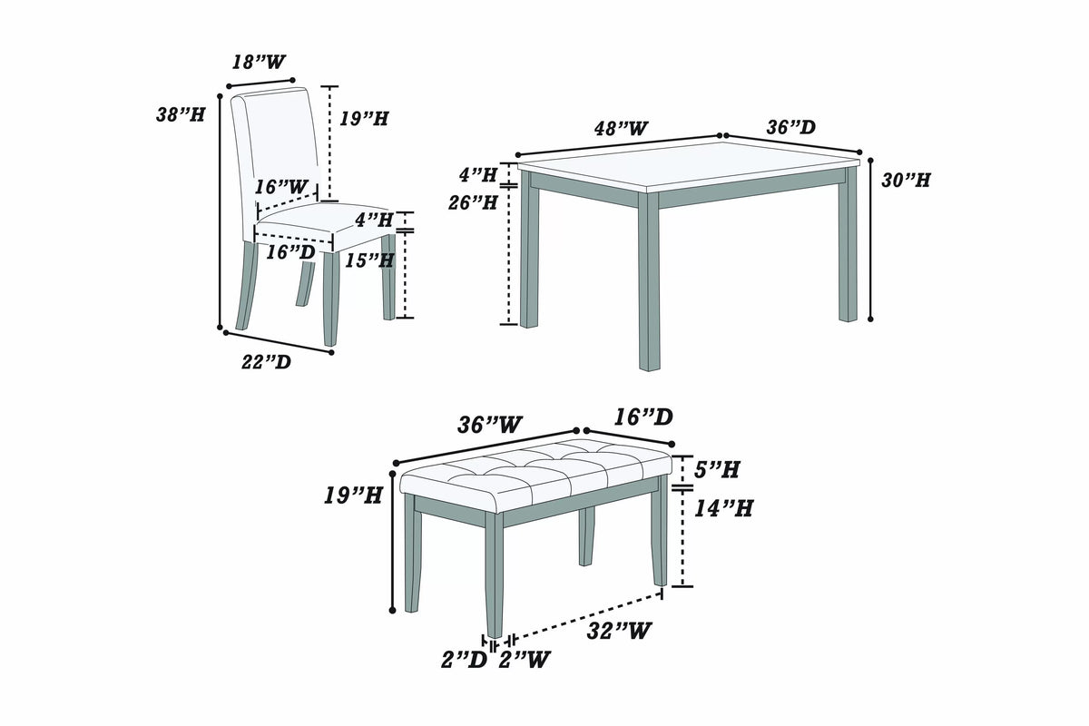 Wesley 5pc Dining Table Set | White Faux-Leather | Faux Marble | Cherry Brown