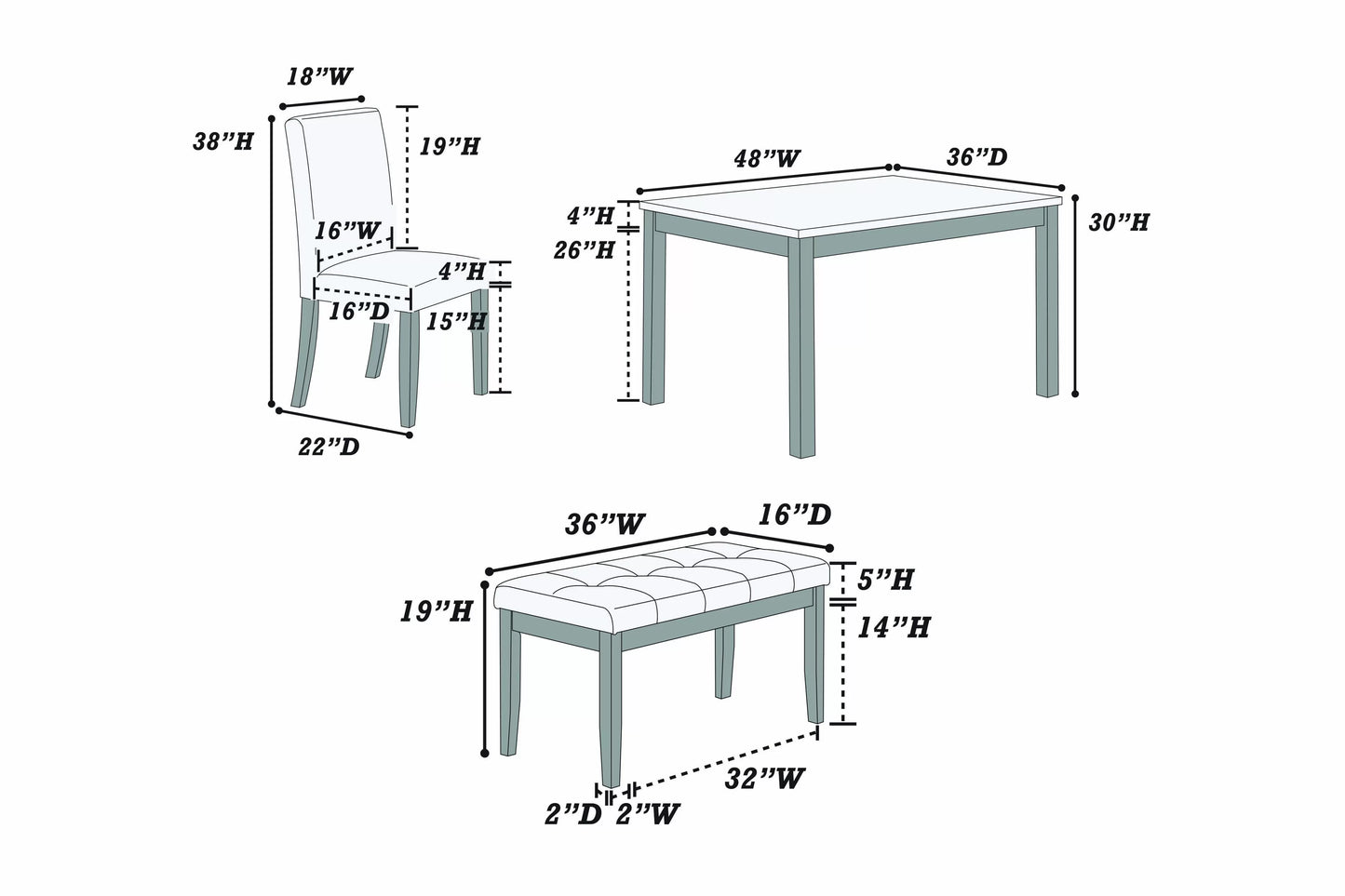 Wesley 5pc Dining Table Set | White Faux-Leather | Faux Marble | Cherry Brown
