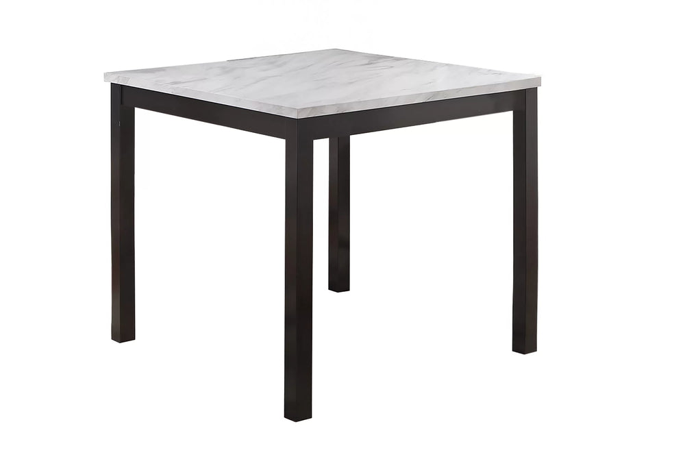 Wesley 5pc Counter Height Dining Table Set | White Faux-Leather | Faux Marble | Dark Brown