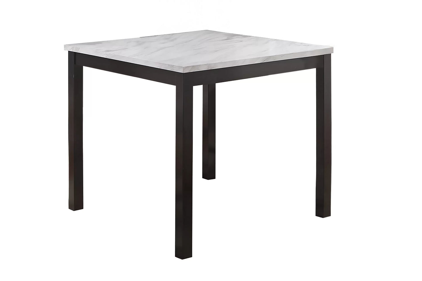 Wesley 5pc Counter Height Dining Table Set | White Faux-Leather | Faux Marble | Dark Brown
