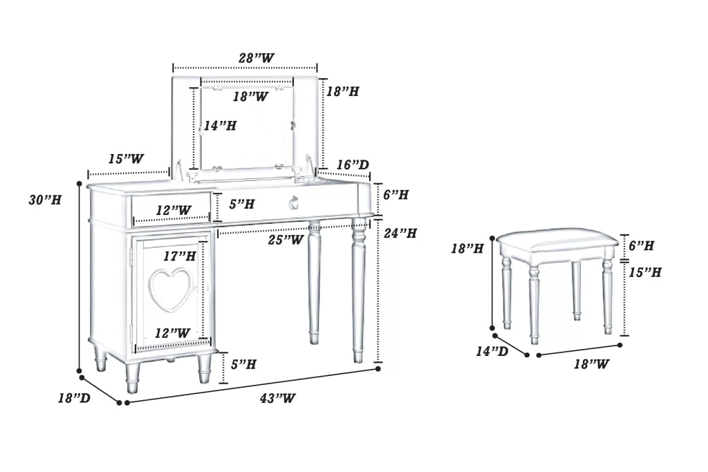 Seraph Vanity Set | Stool & Mirror | Black PDX-F4177