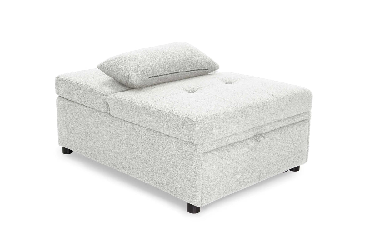 Jiya Convertible Sofa Chair to Single Bed, Soft White Fabric, 76"