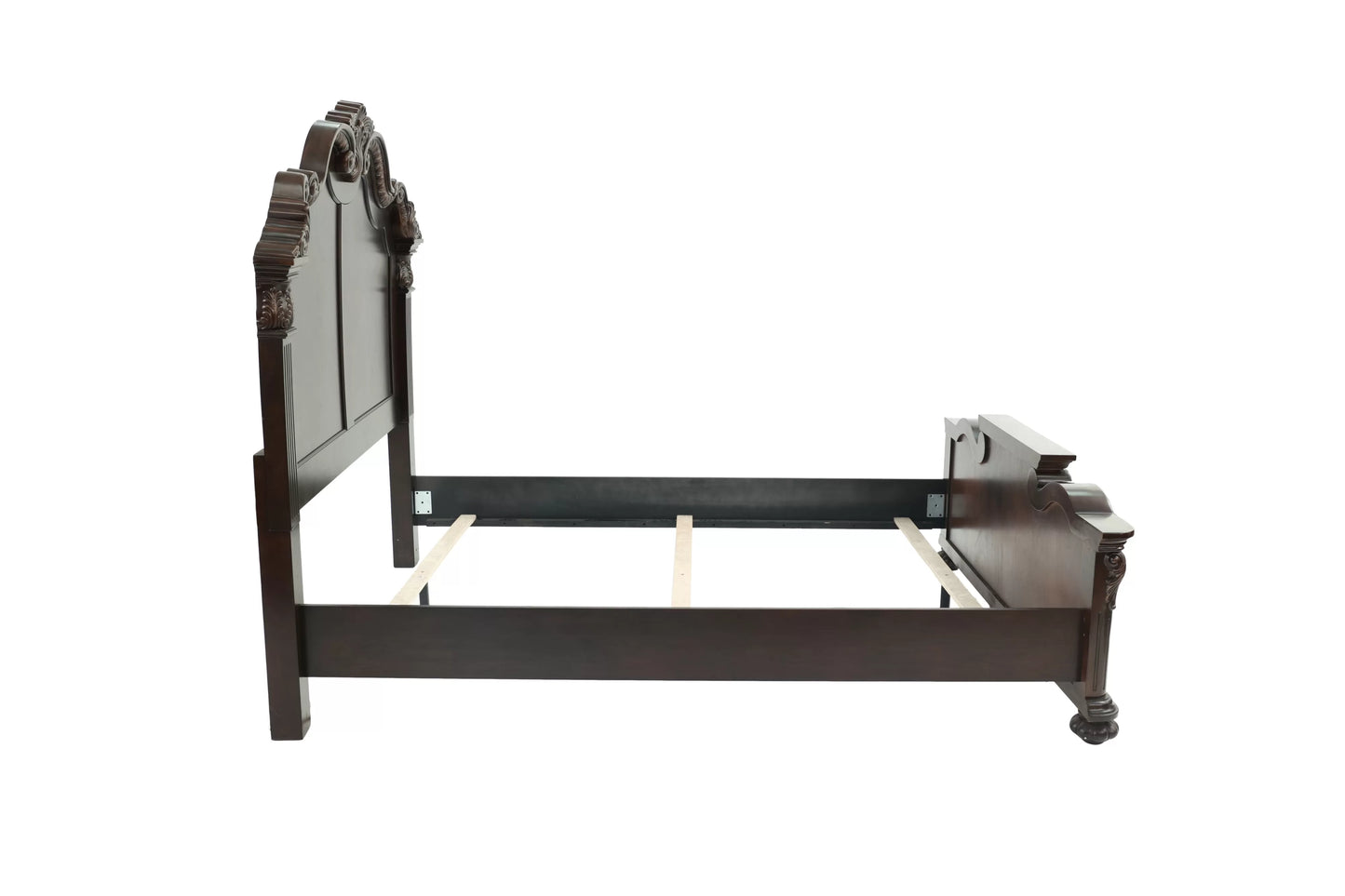 King Bed | Splendidly Carved | Dark Walnut & Veneer