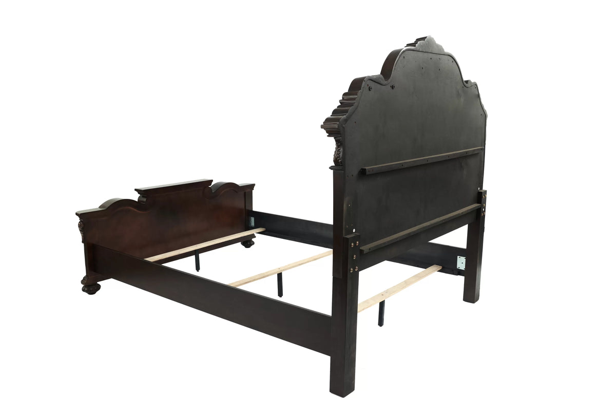 King Bed | Splendidly Carved | Dark Walnut & Veneer
