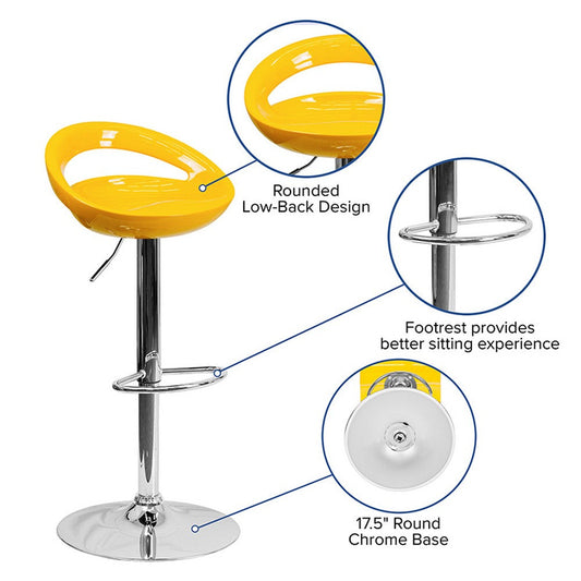 Contemporary Yellow Plastic Adjustable Height Barstool with Rounded Cutout Back and Chrome Base [CH-TC3-1062-YEL-GG] FLH-CH-TC3-1062-YEL-GG