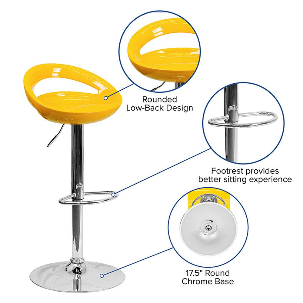 Contemporary Yellow Plastic Adjustable Height Barstool with Rounded Cutout Back and Chrome Base [CH-TC3-1062-YEL-GG] FLH-CH-TC3-1062-YEL-GG