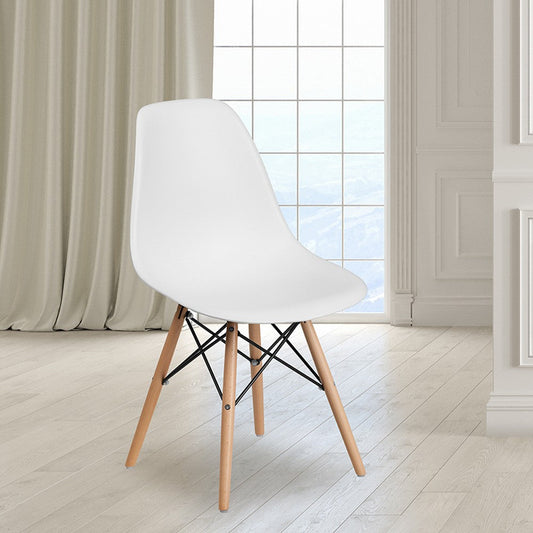 Elon Series White Plastic Chair with Wood Base FLH-FH-130-DPP-WH-GG