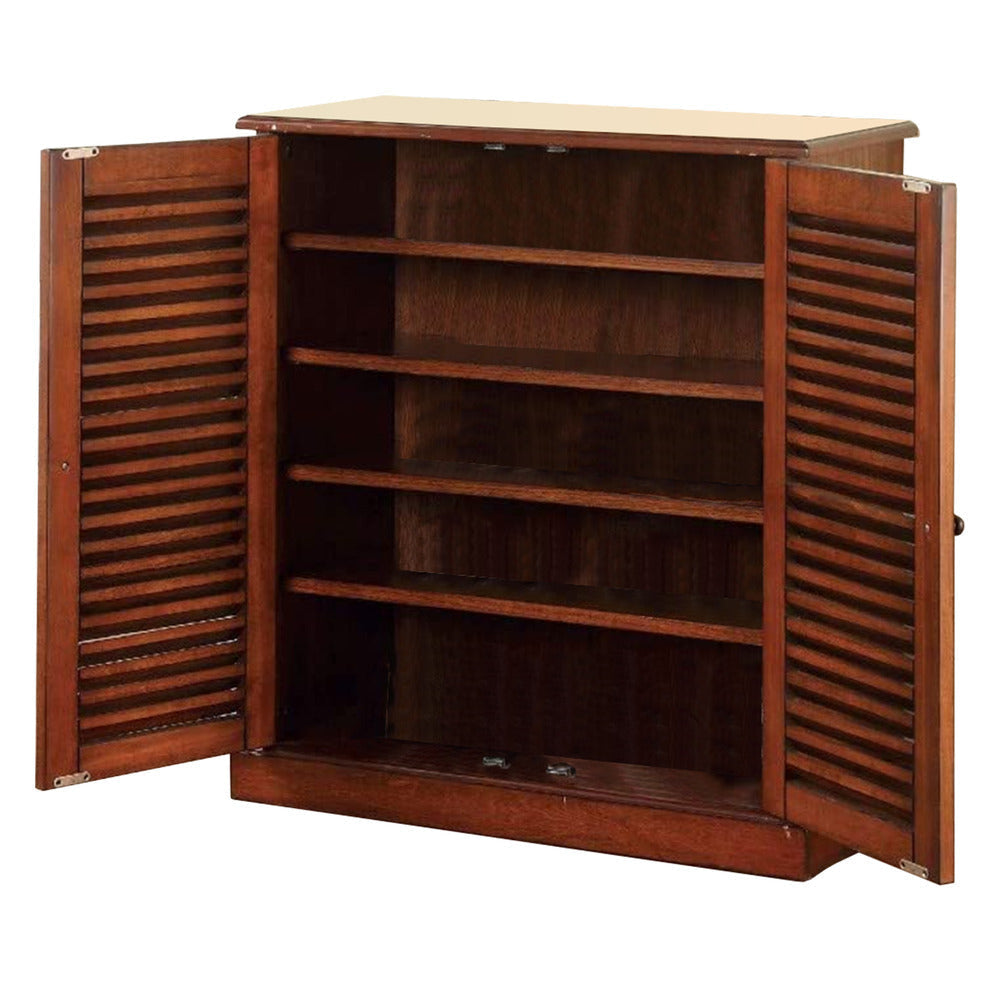 Shoe Cabinet | Double Door Solid Wood | Block Legs | Brown FOA-CM-AC213A