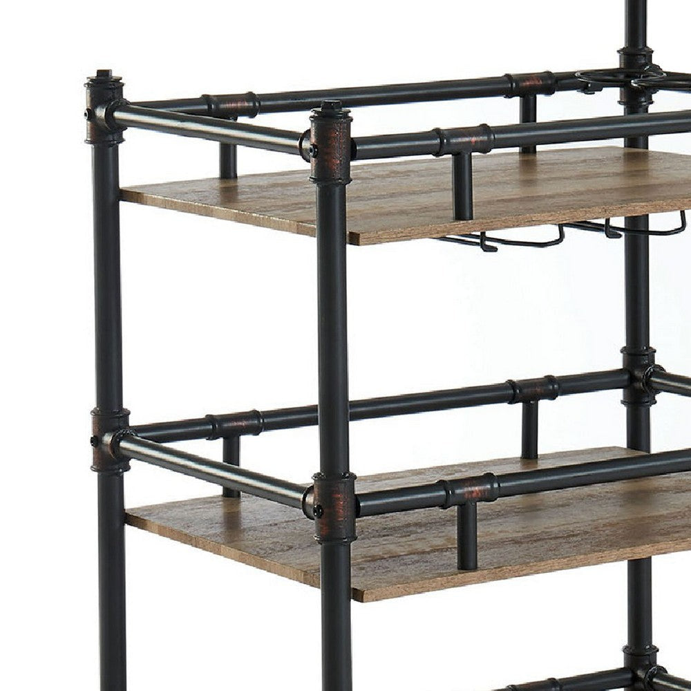 Rustic Three Tier Wood and Metal Serving Cart Black and Brown FOA-CM-AC246