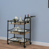Rustic Three Tier Wood and Metal Serving Cart, Black and Brown
