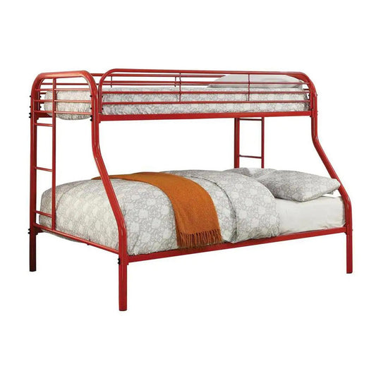 Metal Twin Over Full Bunk Bed with Attached Side Rails And Side Ladders, Red