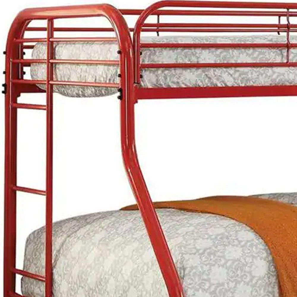 Metal Twin Over Full Bunk Bed with Attached Side Rails And Side Ladders Red FOA-CM-BK931RD-TF