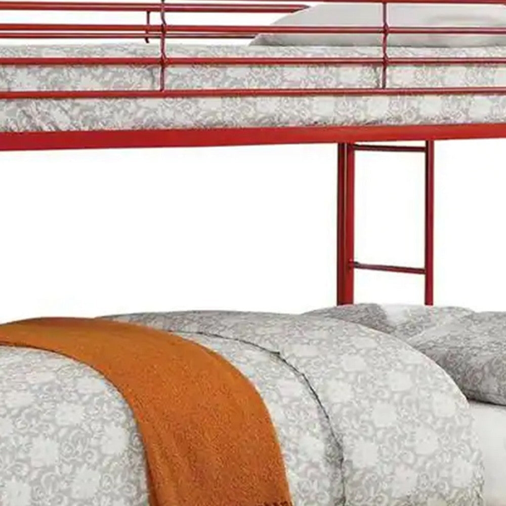 Metal Twin Over Full Bunk Bed with Attached Side Rails And Side Ladders Red FOA-CM-BK931RD-TF