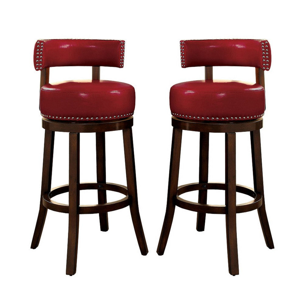 Shirley Contemporary 24" Barstool With pu Cushion, Red Finish, Set of 2 By Casagear Home