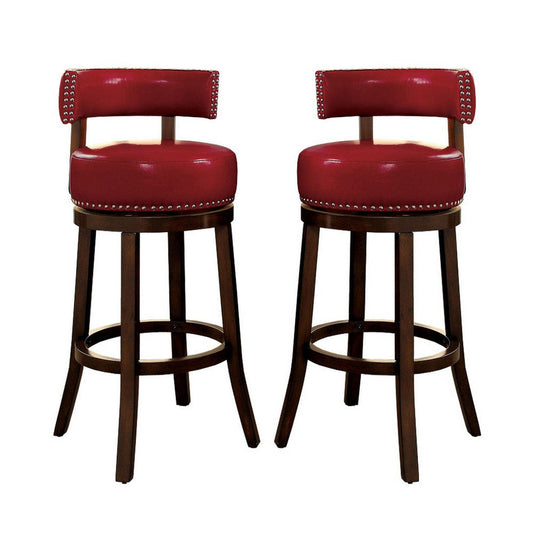 Shirley Contemporary 24" Barstool With pu Cushion, Red Finish, Set of 2 By Casagear Home