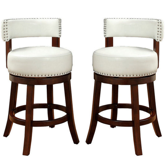 Barstool Set of 2 | Shirley 24" | PU Cushion | White Finish