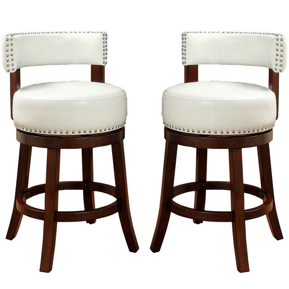Barstool Set of 2 | Shirley 24" | PU Cushion | White Finish