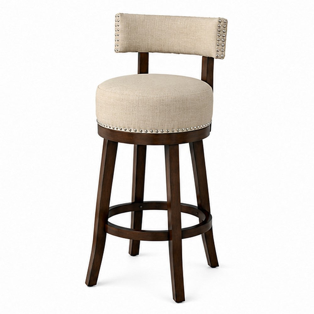 Barstool Set of 2 | Lynsey 24" | Linen Cushion | Beige Finish