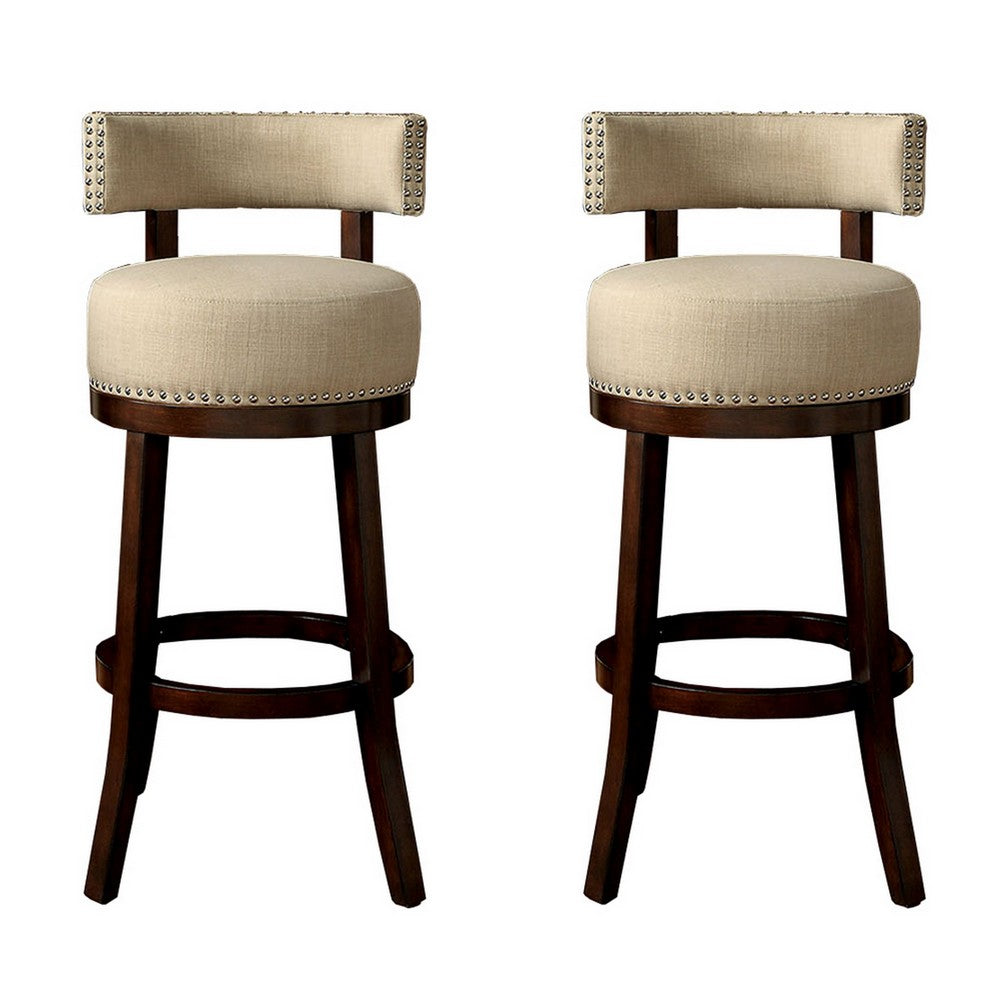 Barstool Set of 2 | Lynsey 24" | Linen Cushion | Beige Finish