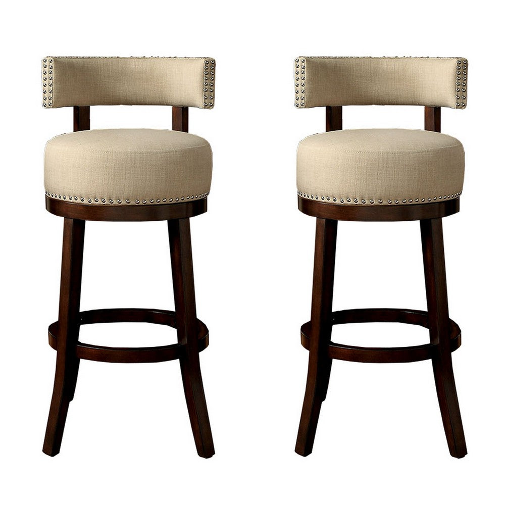 Lynsey Contemporary 24"Barstool With linen Cushion, Beige Finish, Set of 2 By Casagear Home