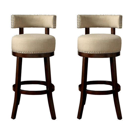 Lynsey Contemporary 24"Barstool With linen Cushion, Beige Finish, Set of 2 By Casagear Home