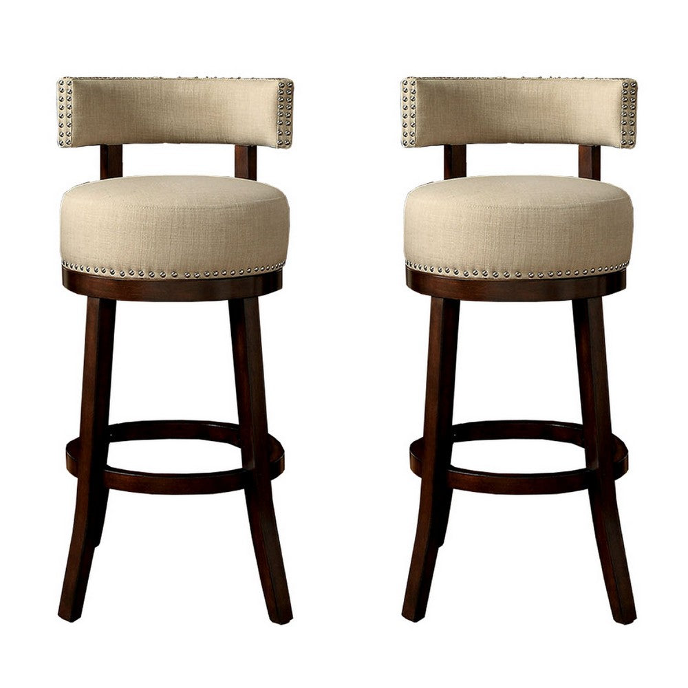 Barstool Set of 2 | Lynsey 24" | Linen Cushion | Beige Finish