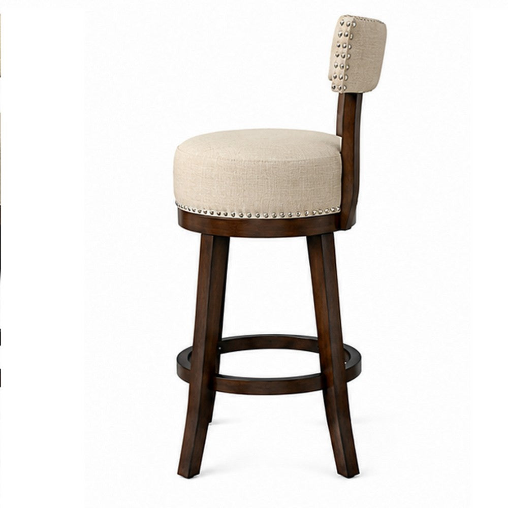 Barstool Set of 2 | Lynsey 24" | Linen Cushion | Beige Finish