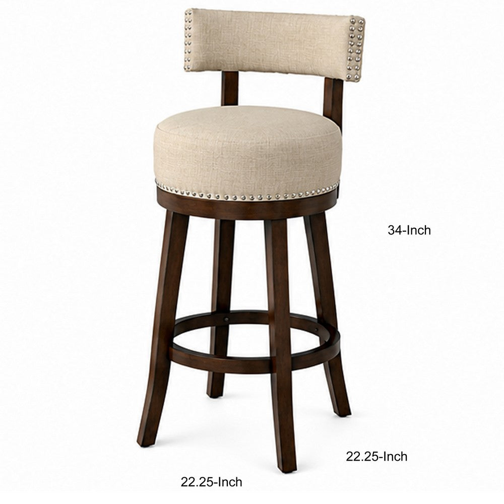 Barstool Set of 2 | Lynsey 24" | Linen Cushion | Beige Finish