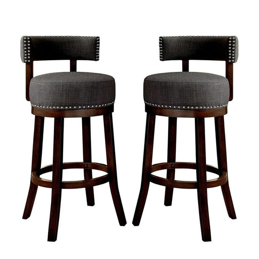 Barstool Set of 2 | Lynsey 24" | Linen Cushion | Gray Finish