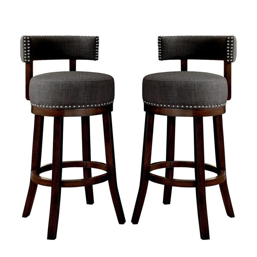 Barstool Set of 2 | Lynsey 24" | Linen Cushion | Gray Finish