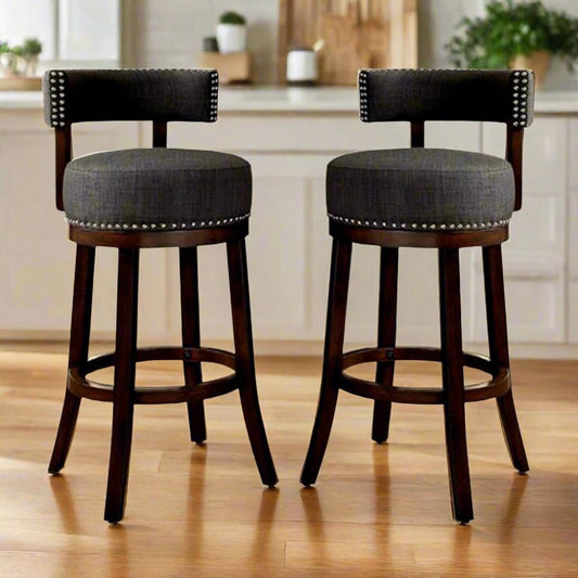 Barstool Set of 2 | Lynsey 29" | Linen Cushion | Gray Finish