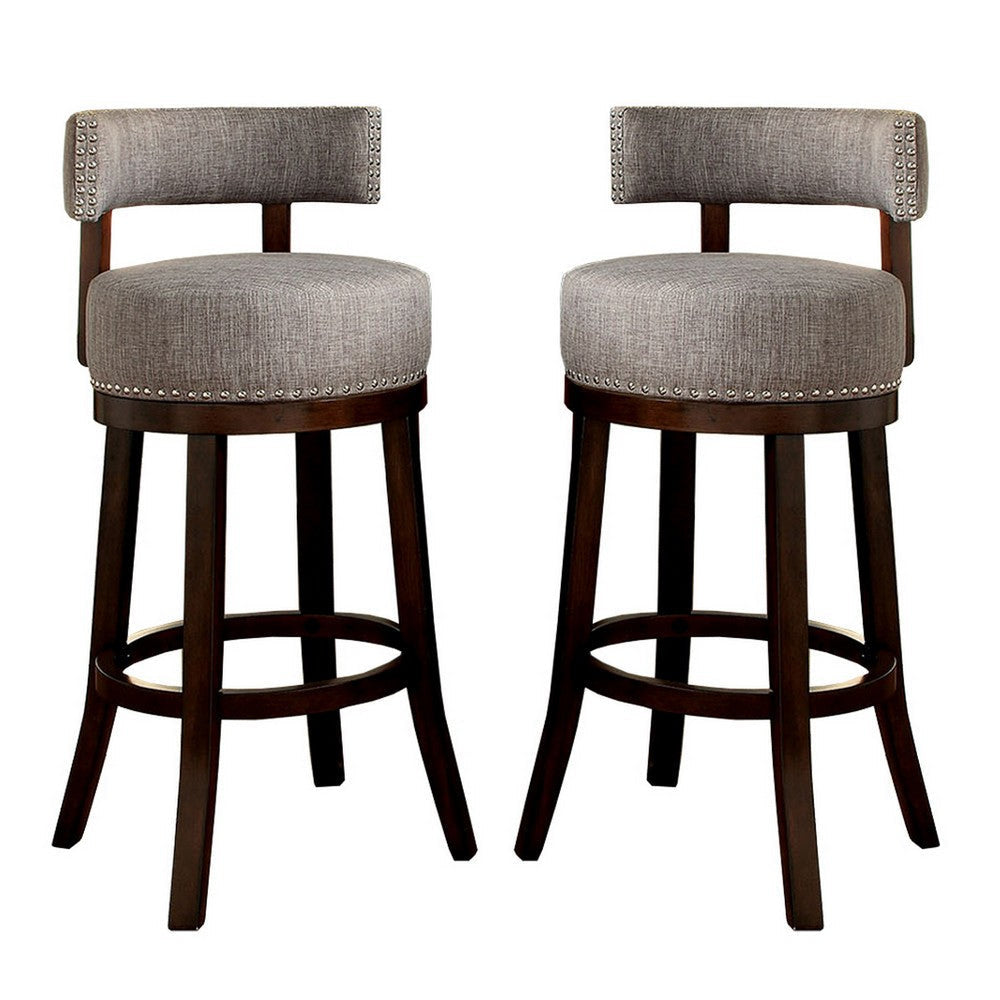Swivel Barstool with Curved Open Low Back Set of 2 Gray and Brown By Casagear Home FOA-CM-BR6252LG-24-2PK