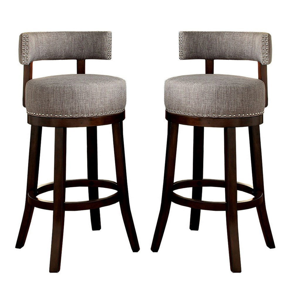 Swivel Barstool with Curved Open Low Back Set of 2 Gray and Brown By Casagear Home FOA-CM-BR6252LG-24-2PK