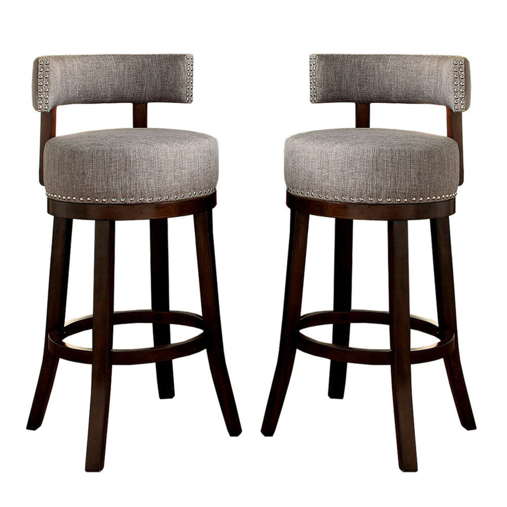 Swivel Barstool with Curved Open Low Back Set of 2 Gray and Brown By Casagear Home FOA-CM-BR6252LG-24-2PK