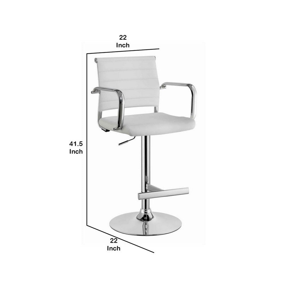 Modern Leatherette Padded Metal Bar Stool With Arms, White & Silver By Casagear Home