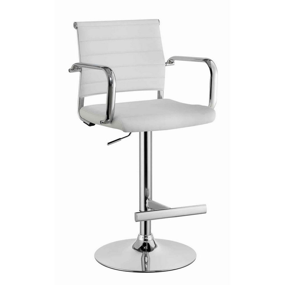 Modern Leatherette Padded Metal Bar Stool With Arms White & Silver By Casagear Home FOA-CM-BR6463WH