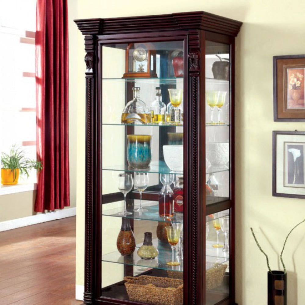 Curio Display Case In Dark Cherry Finish By Casagear Home FOA-CM-CR134