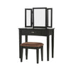 Wooden Vanity Set with 3 Sided Mirror and Padded Stool Black By Casagear Home FOA-CM-DK6490BK