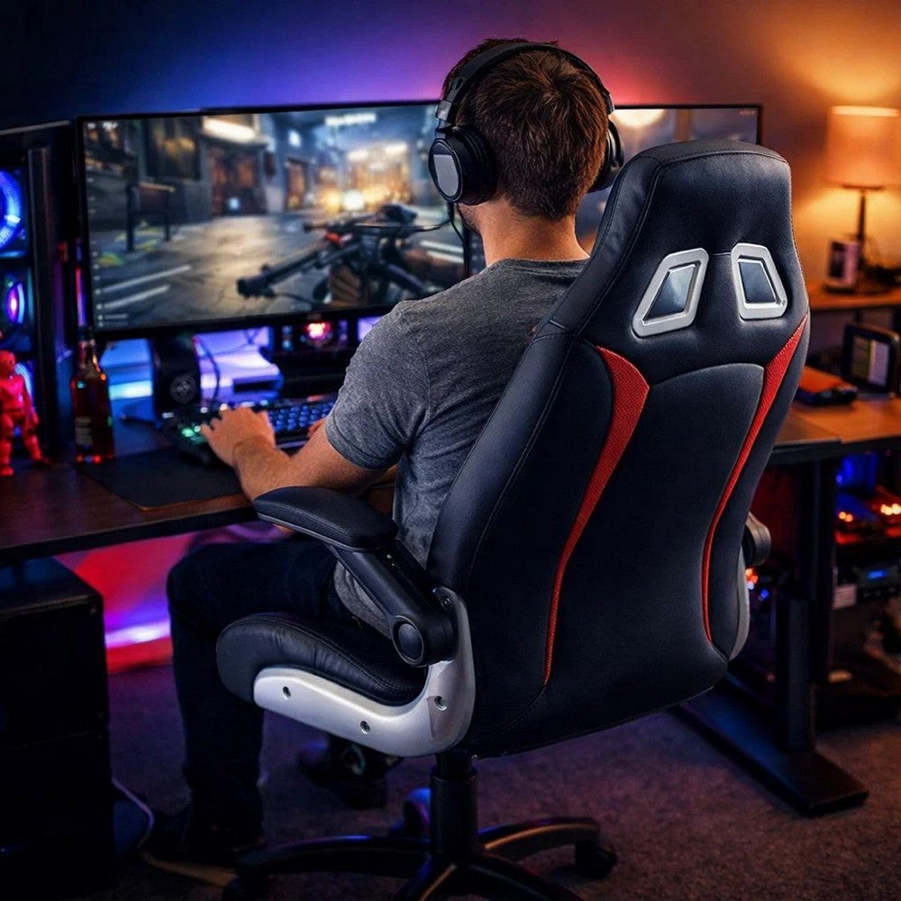 Gaming Chair | Faux Leather | Adjustable Arms & Height | Black