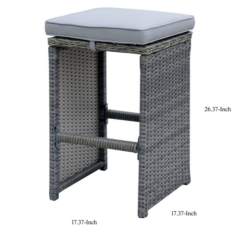 Barstool Set of 6 | Patio Wicker Frame | Padded Seat | Gray FOA-CM-OT1847-BC-6PK