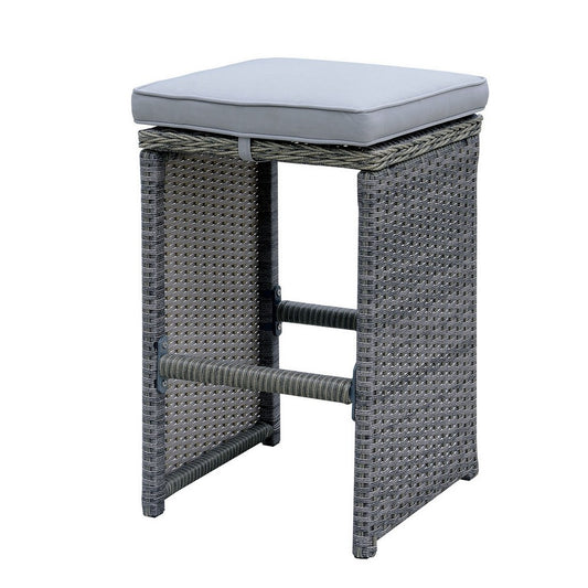 Barstool Set of 6 | Patio Wicker Frame | Padded Seat | Gray