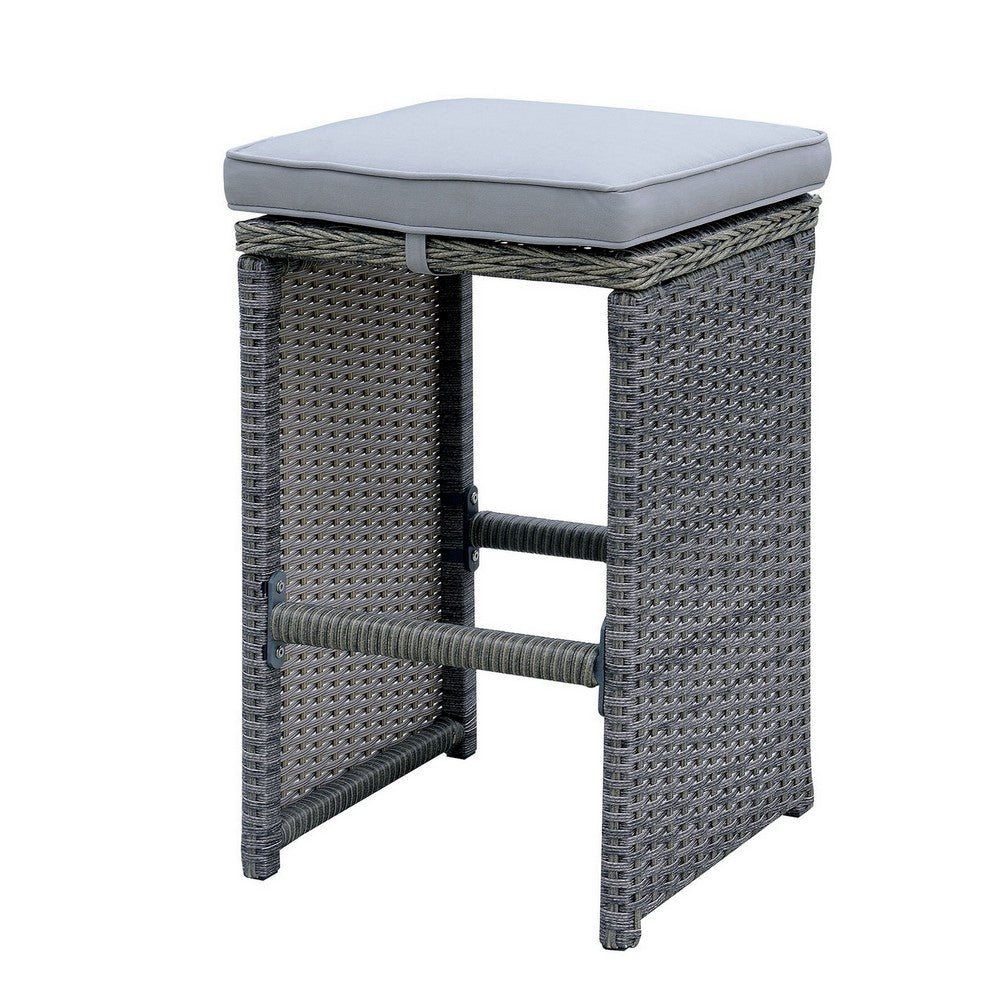 Barstool Set of 6 | Patio Wicker Frame | Padded Seat | Gray